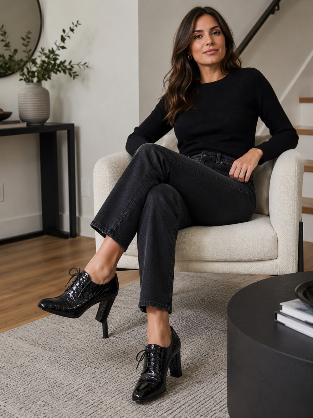 Stuart Weitzman Black Patent Croc Heels Oxfords